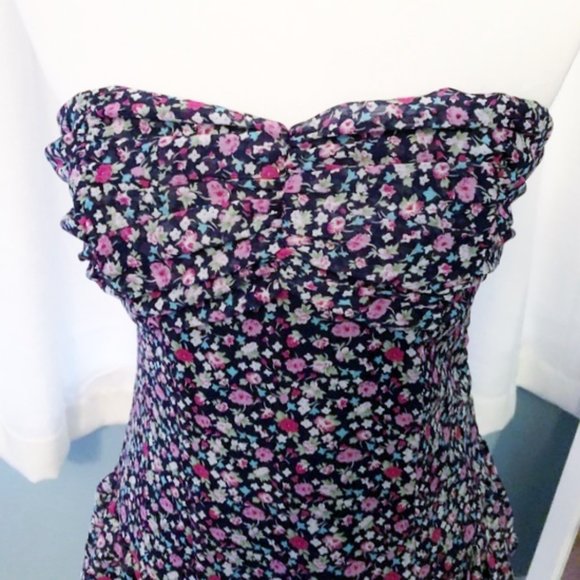 NEW EXPRESS Navy Blue Floral Ruffle Tier Sun Dress | Size XS - Picture 4 of 6